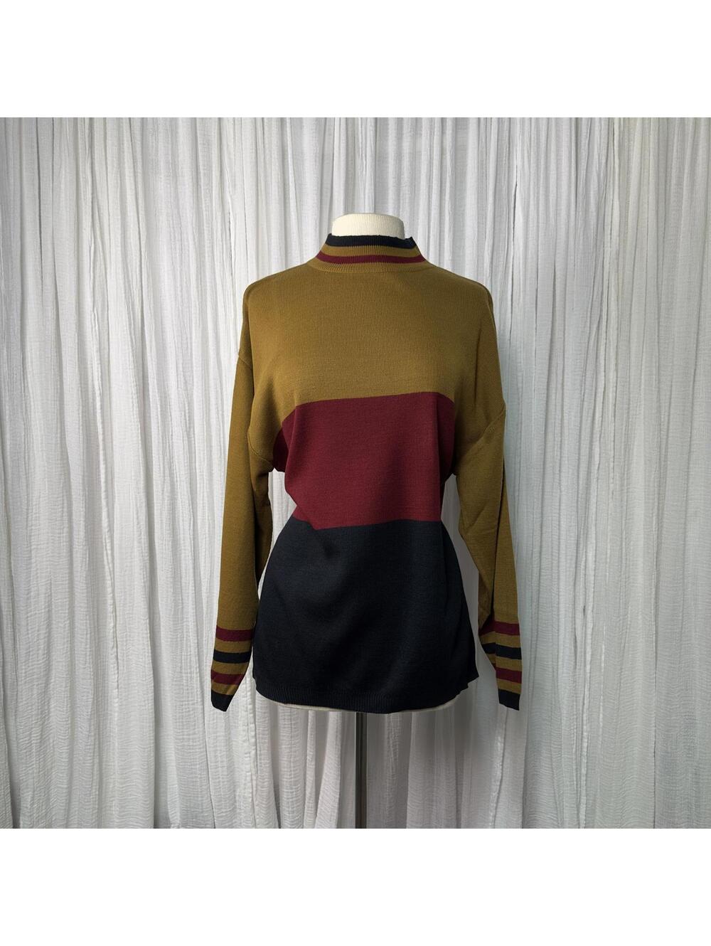 Vintage Indie Academia Minimalist Fall Colorblock Casual Women's Sweater (L)